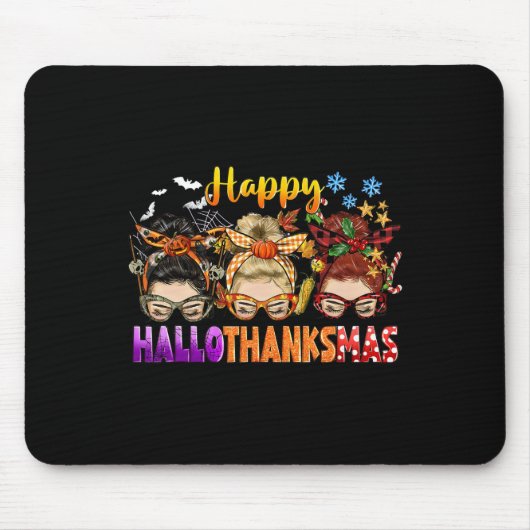 Tapis De Souris Messy Bun Halloween Aux Femmes De Noël Happy Hallo (Devant)
