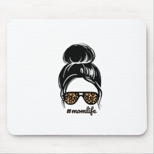 Tapis De Souris Messy Bun Maman Vie avec Léopard Lunettes de solei