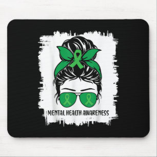 Tapis De Souris Messy Bun Mental Health S Awareness Green Ribbon _