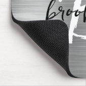 Tapis De Souris Métal brossé argenté Noir Blanc Script Monogramme (Coin)