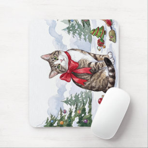 Tapis De Souris Mia le chat festif avec décoration de fêtes