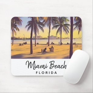 Tapis De Souris Miami Beach Floride Aquarelle Vintage Art