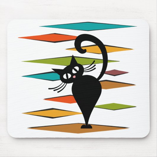 Tapis De Souris Mid Century black cat design (Devant)