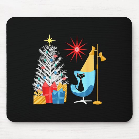 Tapis De Souris Mid-century Modern Christmas Tree And Cat In Retro (Devant)