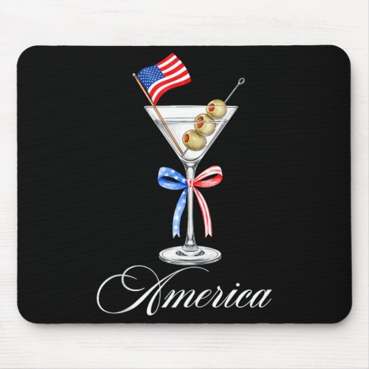 Tapis De Souris Mignon 4 juillet Drapeau américain Martini Queue (Devant)