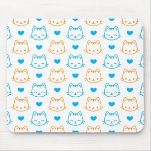 Tapis De Souris Mignon Chat Kawaii et Motif Pastel de Cœurs