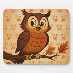 Tapis De Souris Mignon, chouette fantaisiste vintage d'automne