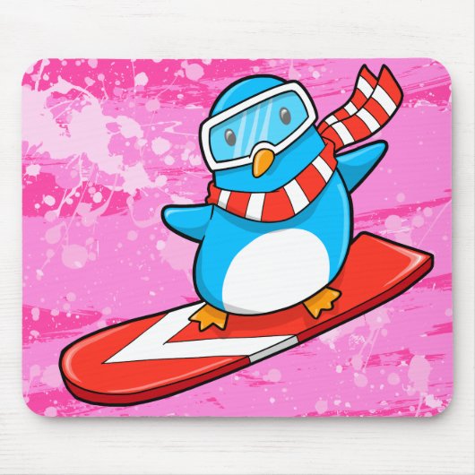 Tapis de souris mignon de pingouin de snowboarding (Devant)
