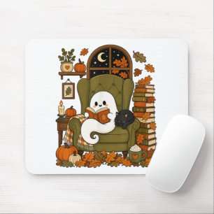 Tapis De Souris Mignon Fantôme Lisant un Livre Chat Noir Automne C