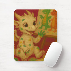 Tapis De Souris mignon gros oeil blanc bébé givre dragon peint au
