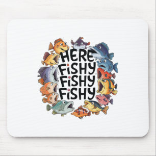 Tapis De Souris Mignon Ici-poisson Drôle Amoureux de la Pêche Enfa