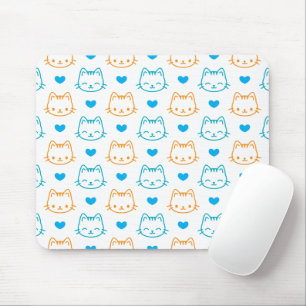 Tapis De Souris Mignon motif de visages de chat turquoise et orang