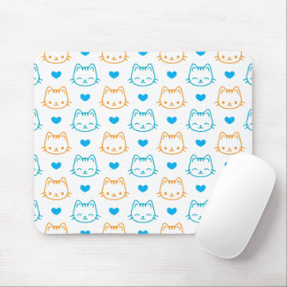 Tapis De Souris Mignon motif de visages de chat turquoise et orang