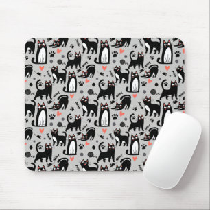 Tapis De Souris Mignon motif sans couture de chat noir sur fond gr