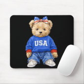 Tapis De Souris Mignon ours patriotique États-Unis 4 juillet améri (Avec souris)