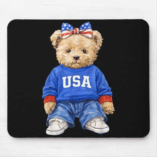 Tapis De Souris Mignon ours patriotique États-Unis 4 juillet améri (Devant)