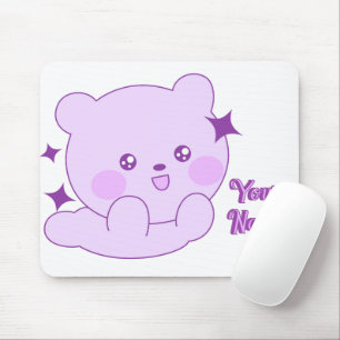 Tapis De Souris Mignon Ourson Kawaii Violet Pastel Nom Personnalis