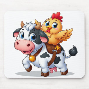 Tapis De Souris mignon vache/poulet caricature