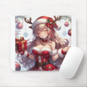 Tapis De Souris mignonne fille de Noël anime (Avec souris)