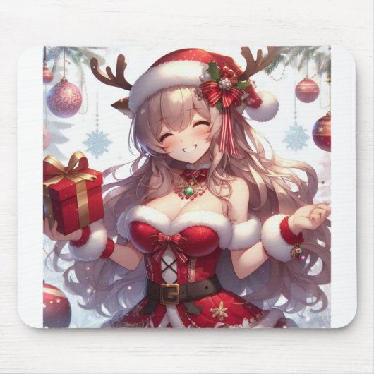 Tapis De Souris mignonne fille de Noël anime (Devant)
