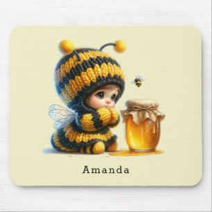 Tapis De Souris Mignonne fille en costume d'abeille avec miel