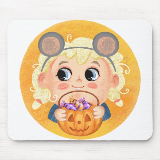 Tapis De Souris Mignonne fille en costume d'Halloween de Mousy (Devant)