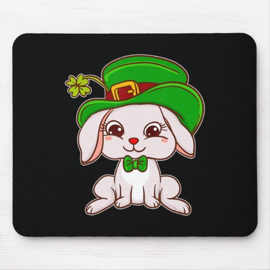 Tapis De Souris Mignonne lapin irlandais habillé pour la St Patric (Devant)