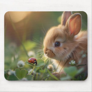 Tapis De Souris Mignonne lapin lapin et une coccinelle sur le cham