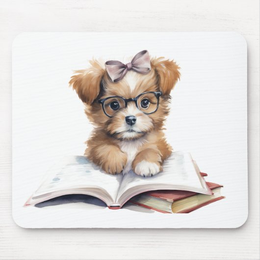 Tapis De Souris Mignonne lecture Chiot Mousepad (Devant)