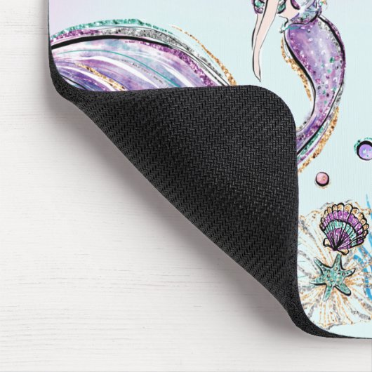 Tapis De Souris Mignonne sirène sous la Parties scintillant violet (Coin)