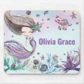 Tapis De Souris Mignonne sirène sous la Parties scintillant violet (Devant)