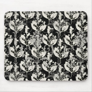 Tapis De Souris Mignons motifs de feuilles abstraites noir blanc