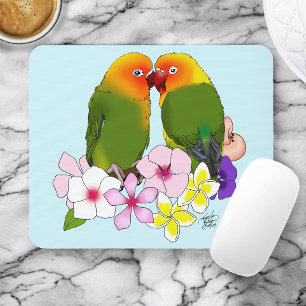 Tapis De Souris Mignons Oiseaux Amoureux Fleurs Tropicales Oiseau