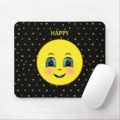 Tapis De Souris Mignons visages heureux et étoiles en noir (Avec souris)