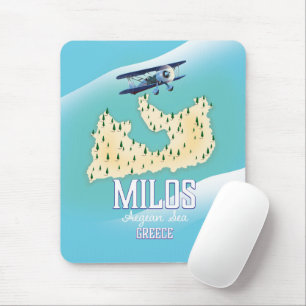 Tapis De Souris Milos, île grecque Carte affiche de voyage art.