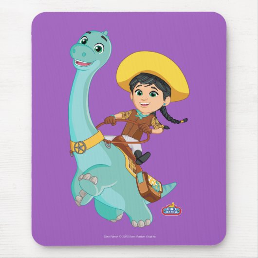 Tapis De Souris Min & Clover | Joyeux Cowgirl & Brontosaurus Ride (Devant)