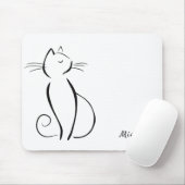 Tapis De Souris Mini chat noir sur blanc ajouter nom (Avec souris)