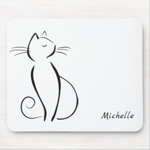 Tapis De Souris Mini chat noir sur blanc ajouter nom