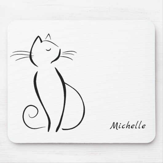 Tapis De Souris Mini chat noir sur blanc ajouter nom (Devant)