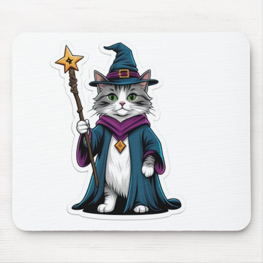 Tapis de souris Mini sorcier chat avec bâton magiq (Devant)