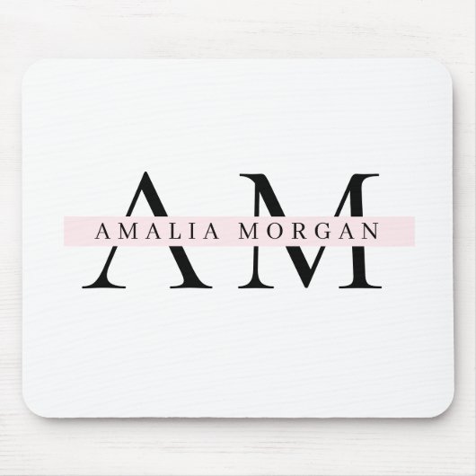 Tapis De Souris Minimal Pastel Rose Initial & Nom Personnalisé (Devant)
