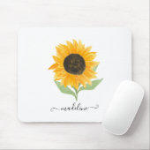 Tapis De Souris Minimal Rustic Sunflower Personalized Name Script (Avec souris)