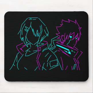Tapis De Souris Minimalist Neon pink & Blue Cyberpunk Anime Couple