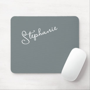 Tapis De Souris Minimaliste Gris Nom Personnalisé Script Bureau 