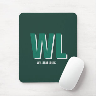 Tapis De Souris Minimaliste Monogramme Vert Émeraude Personnalisé