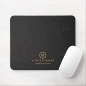 Tapis De Souris Minimalistic Black Leather Text Custom Monogram (Avec souris)
