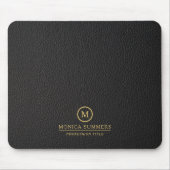 Tapis De Souris Minimalistic Black Leather Text Custom Monogram (Devant)
