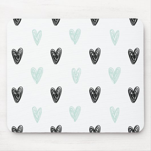 Tapis De Souris Mint & Coeurs noirs Doodles Motif Mousepad (Devant)