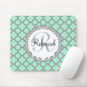 Tapis De Souris Mint Green Grey Quatrefol Nom Monogramme (Avec souris)
