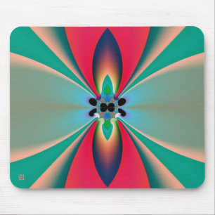 Tapis De Souris Miroir de symétrie abstrait en corail sarcelle Art